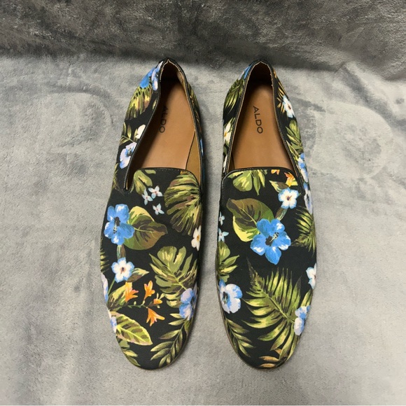 Mans Aldo black blue green flower slip on dress shoes size 10.5 main image 5